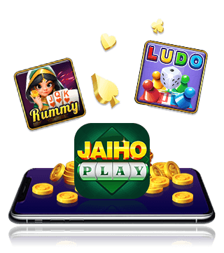 Jaiho Play app artwork featuring Rummy and Ludo